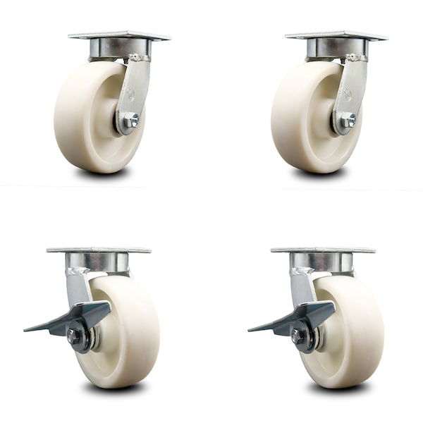 6 Inch Kingpinless Nylon Wheel Swivel Caster Set with 2 Brakes
